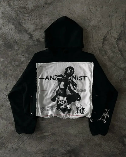 Patchwork Embroidered Black Hoodie black 3 / S