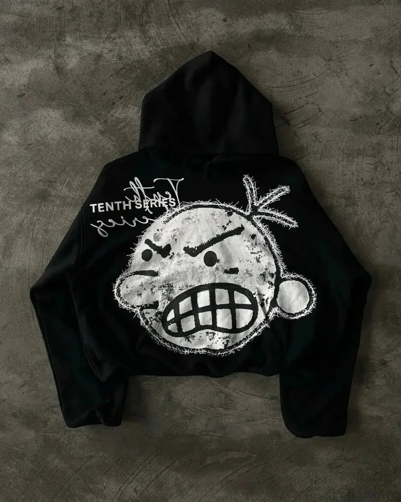 Patchwork Embroidered Black Hoodie black 2 / S