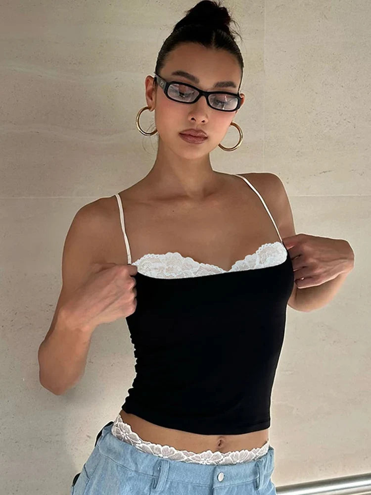 Patchwork Square Collar Crop Top