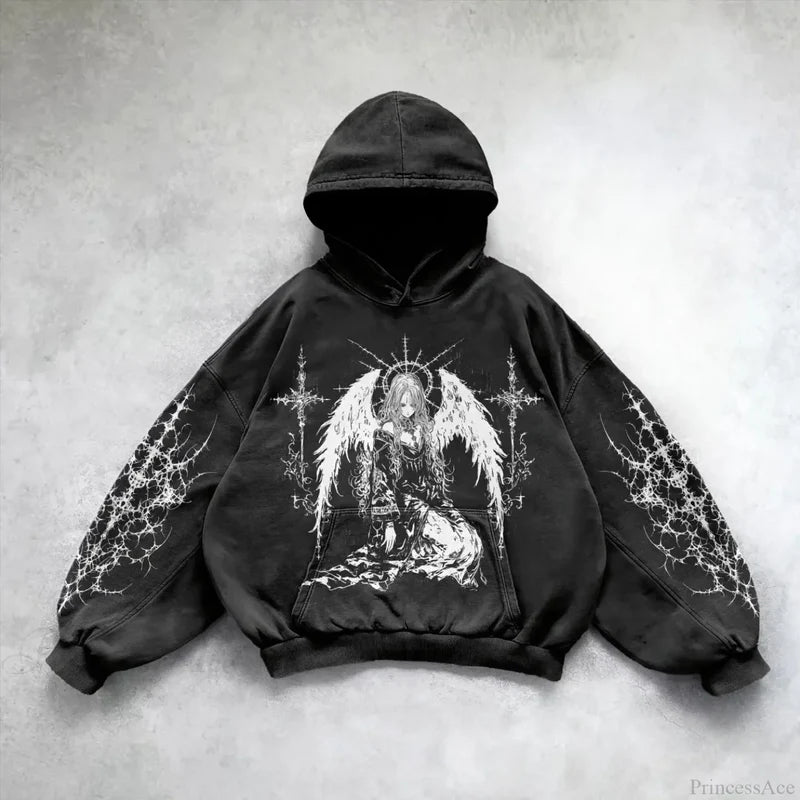 Pattern Printing Casual Hoodie black 4 / M