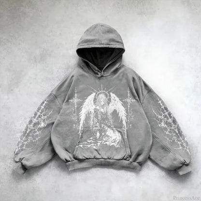 Pattern Printing Casual Hoodie grey / M