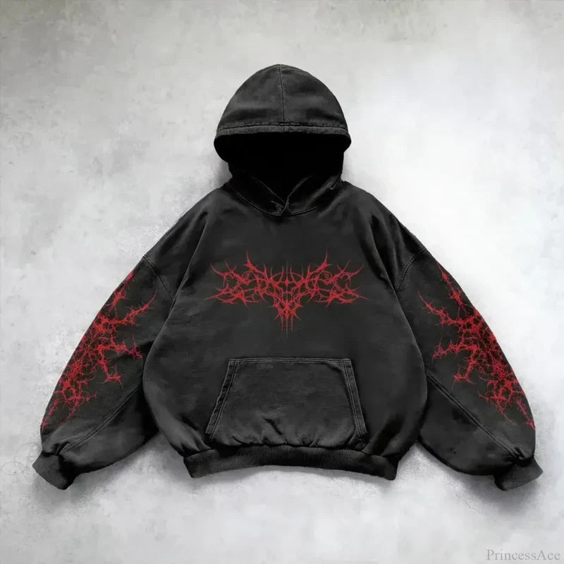 Pattern Printing Casual Hoodie black 2 / M