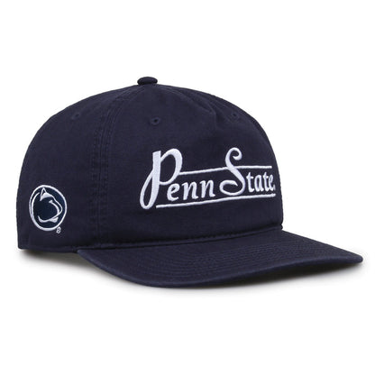 Penn State Nittany Lions Original Heritage Bar Snapback in navy, angled view showing matching crown and brim