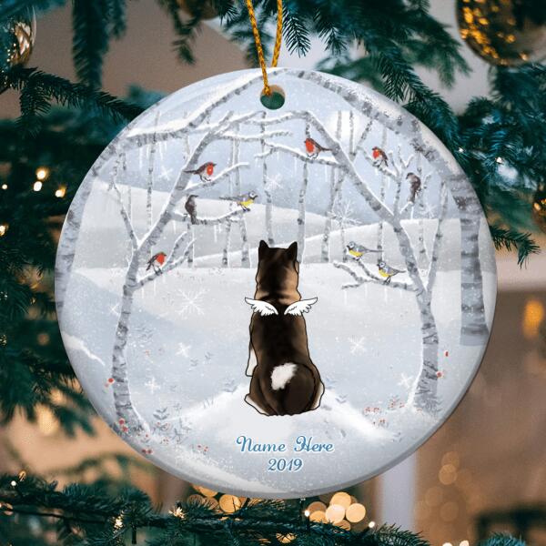 Personalised Dog In Snowy Field Memorial Circle Ceramic Ornament - Personalized Angel Dog Decorative Christmas Ornament