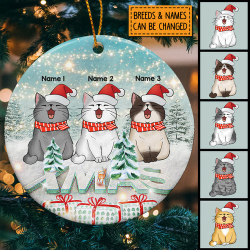 Personalised Xmas White Mint Tone Circle Ceramic Ornament - Personalized Cat Lovers Decorative Christmas Ornament