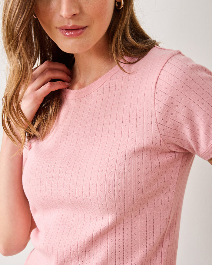 Pointelle Short Sleeve Tee - Pink Gemstone - Printfresh