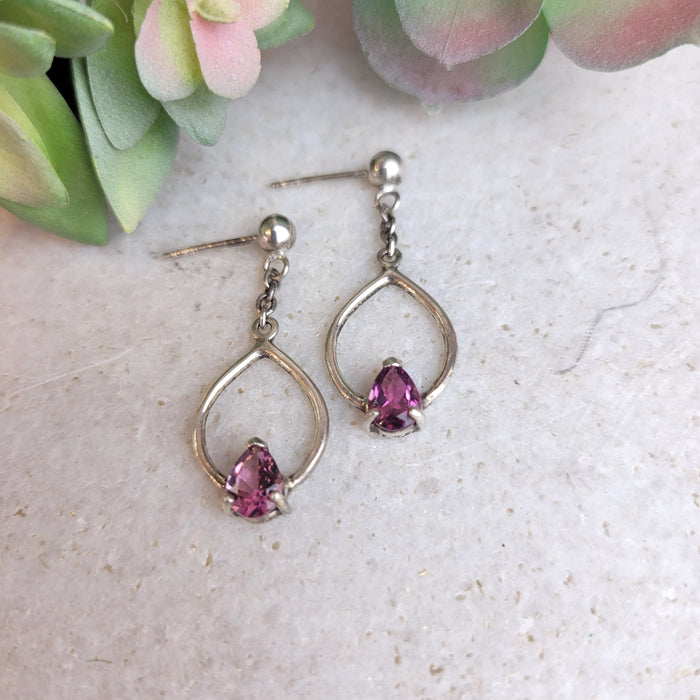 Pink Tourmaline & Sterling Sliver Dangle Earrings 1"