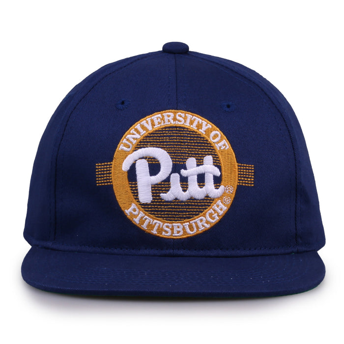 Pittsburgh Retro Circle snapback hat in royal blue, front view