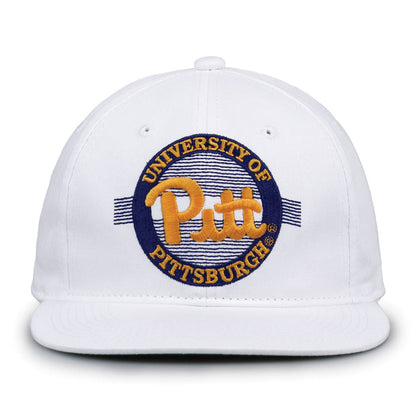 Pittsburgh Retro Circle snapback hat in white, front view