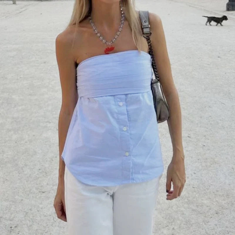 Pleated Strapless Blouse Crop Top