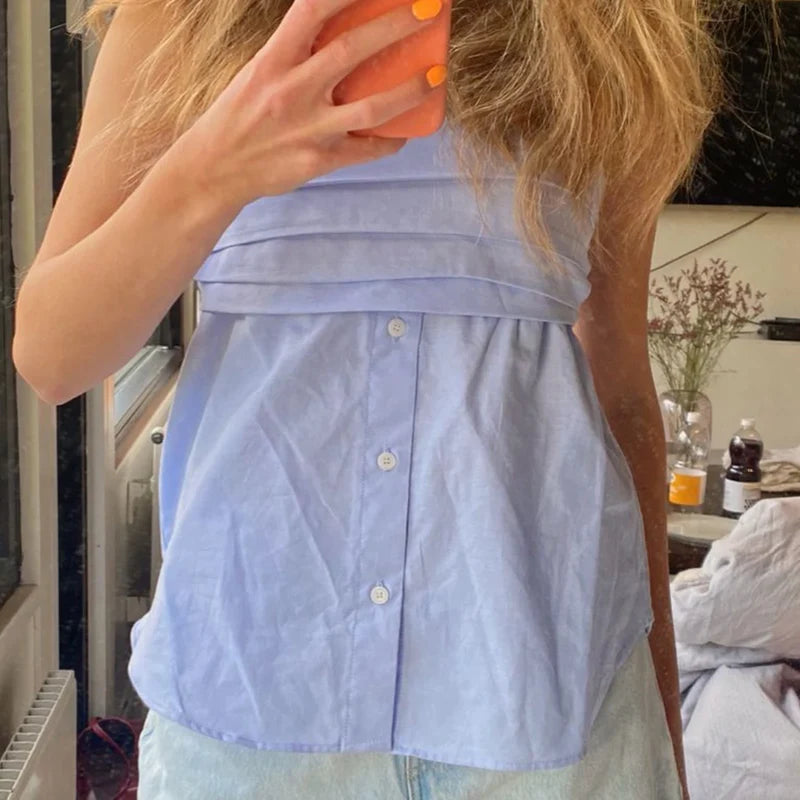 Pleated Strapless Blouse Crop Top