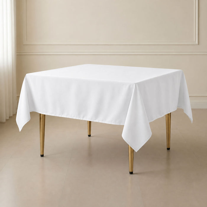 White polyester square tablecloth 70"x70" for stylish events.