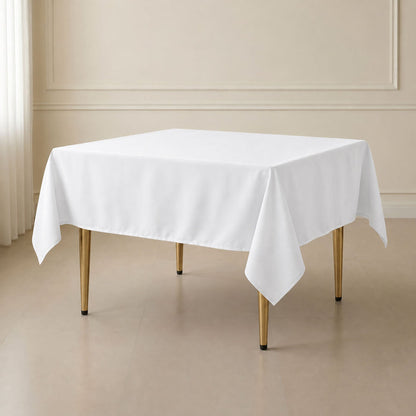 White polyester square tablecloth 70"x70" for stylish events.