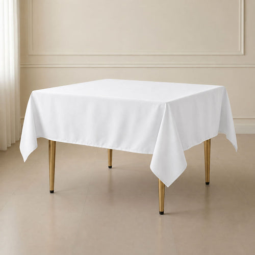 White polyester square tablecloth 70"x70" for stylish events.