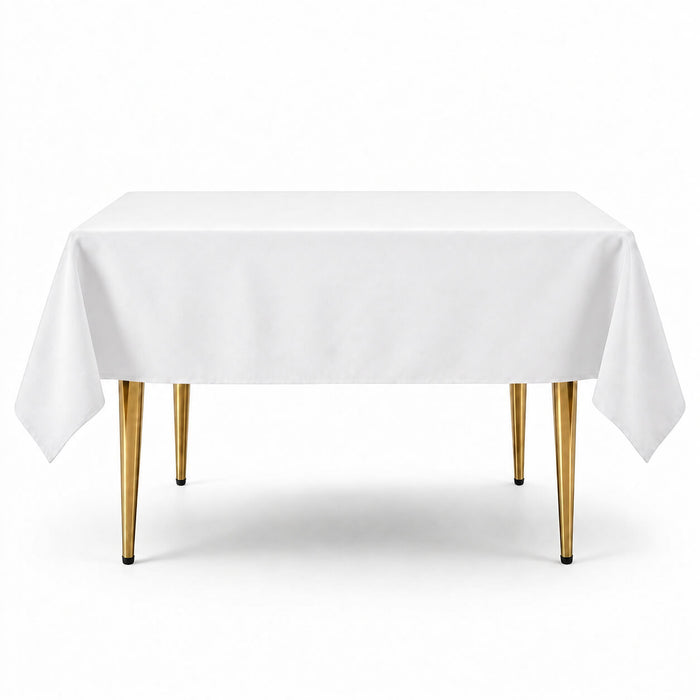 White polyester square tablecloth 70"x70" for stylish events.