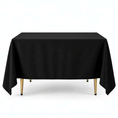Black polyester square tablecloth 90"x90" for weddings and special occasions.