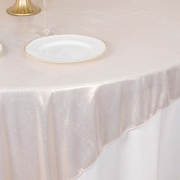 Elegant shimmering tablecloth with a smooth drape, perfect for formal dining.