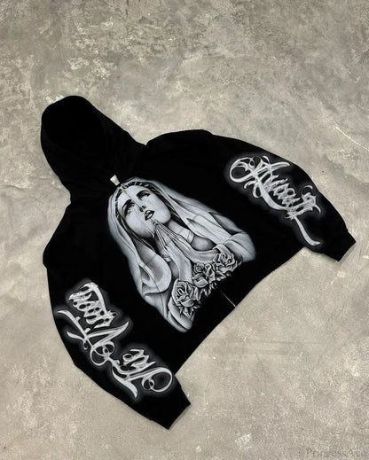 Prayer Portrait Black Zipper Hoodie black / S