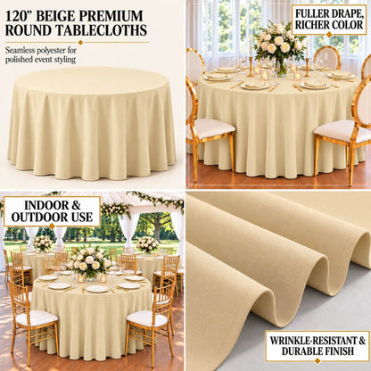 beige seamless polyester round tablecloth