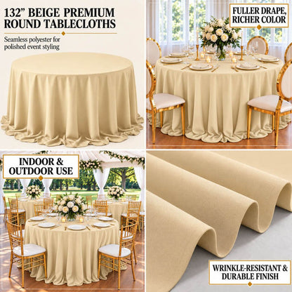beige seamless round tablecloth for elegant events