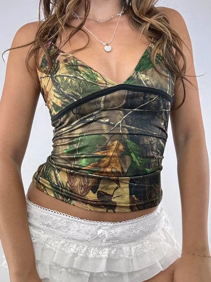 Printed Halter Backless Crop Top