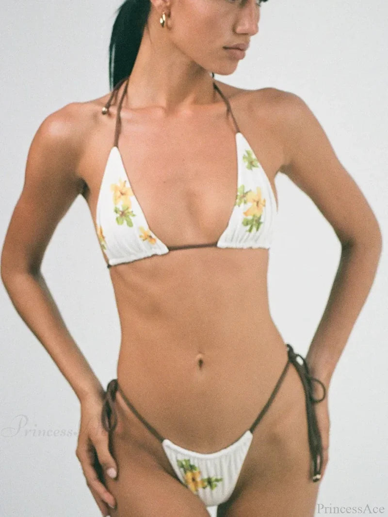 Printed Micro Thong Bikini Set