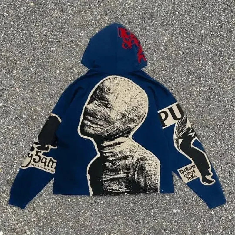 Punk Mummy Print Oversized Hoodie black / S