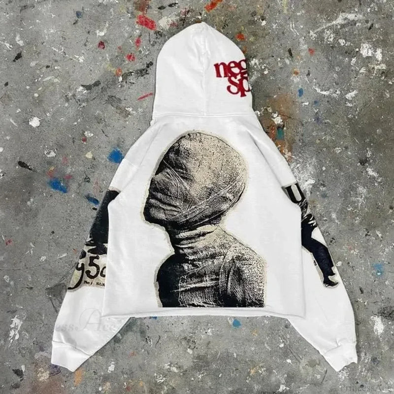Punk Mummy Print Oversized Hoodie white 1 / S