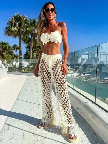 Push Up Bikini Set with Linen Three Piece Swimsuit white4 / S