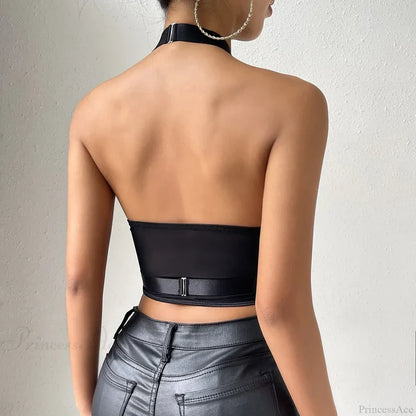 Retro Hollow Bandage Halter Lace Crop Top croptop-250126
