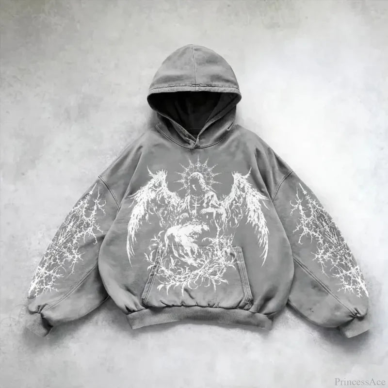 Retro Punk Printed Hoodie grey / M