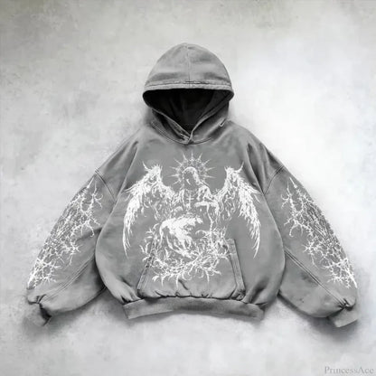 Retro Punk Printed Hoodie grey / M