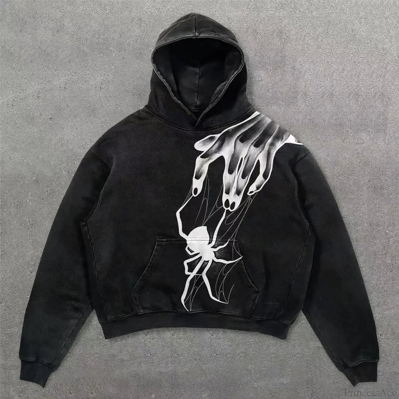 Retro Punk Printed Hoodie black 6 / M