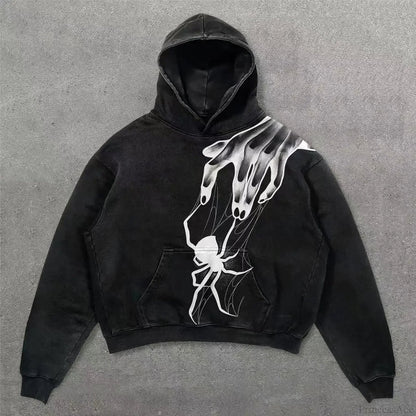 Retro Punk Printed Hoodie black 6 / M
