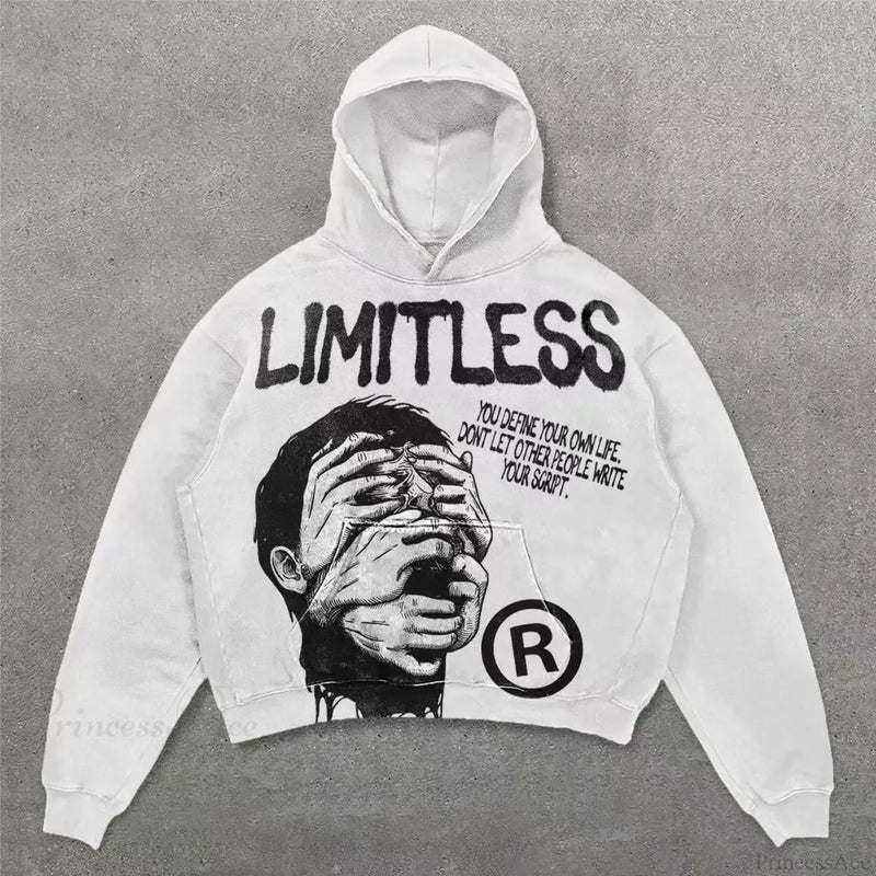 Retro Punk Printed Hoodie white / M