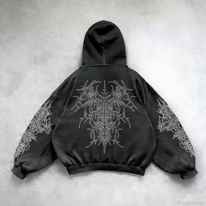 Retro Punk Printed Hoodie black 1 / M