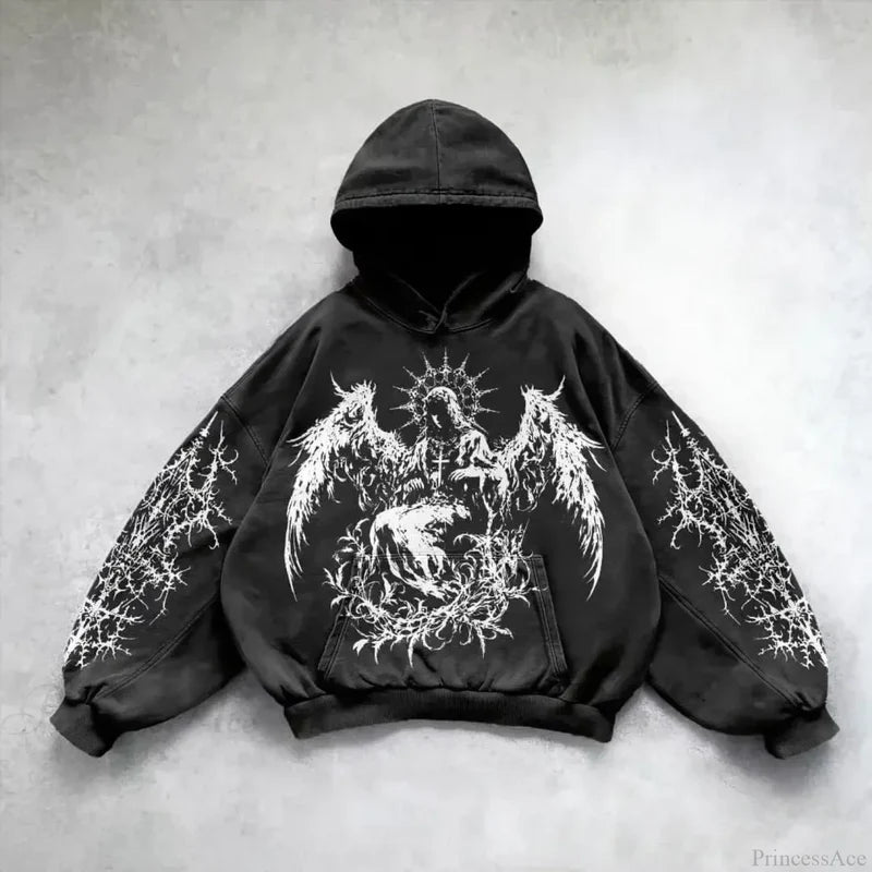 Retro Punk Printed Hoodie black 3 / M