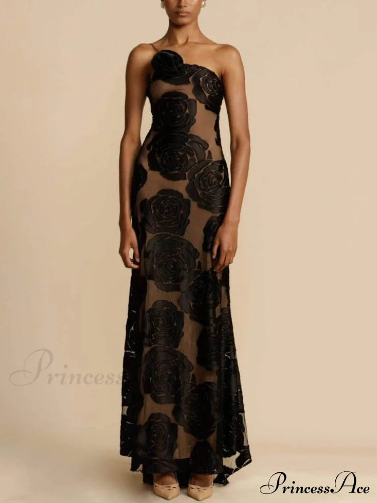 Rose Flower Three-Dimensional Charming Burnt Maxi Dress Dresses