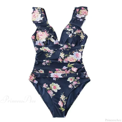 Ruffled V-neck Lace Up One Piece Set Color 2 / S