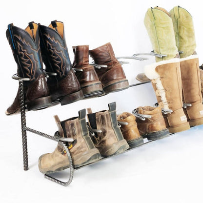 Rustic Double Decker Horseshoe Boot Rack - 8 pairs