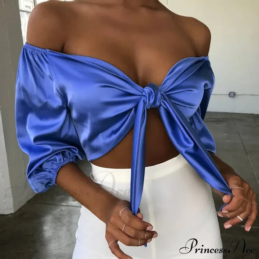 Satin Slik Crop Women Bow Sashes V Neck Sleeveless Half Sleeve Cropped Backless Cropped Feminino