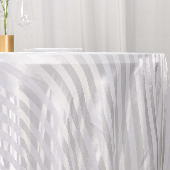 Elegant striped tablecloth with a glossy finish.