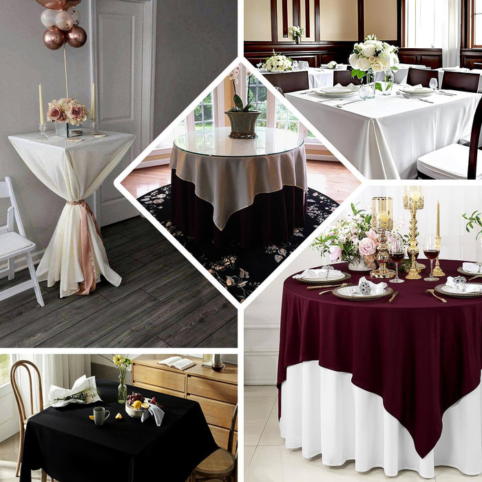 Elegant tablecloths in various colors and styles for dining settings.