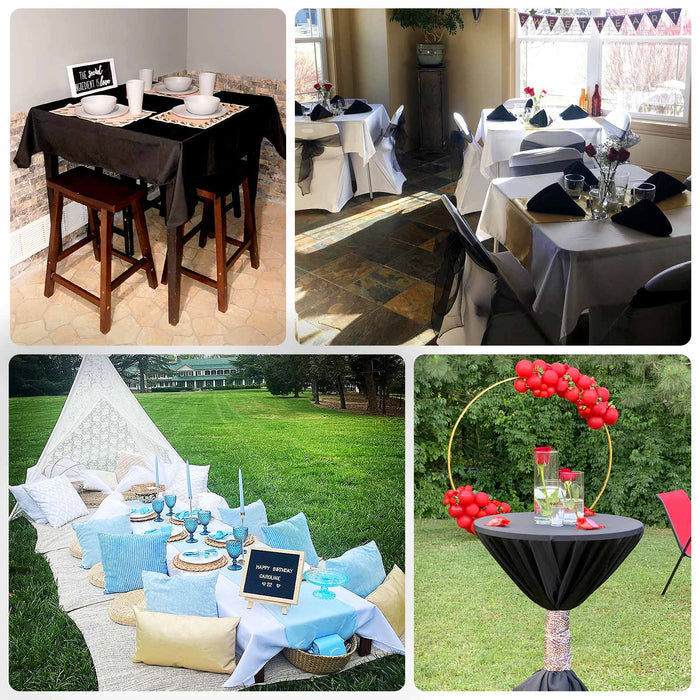 Event table settings with decor for various occasions.