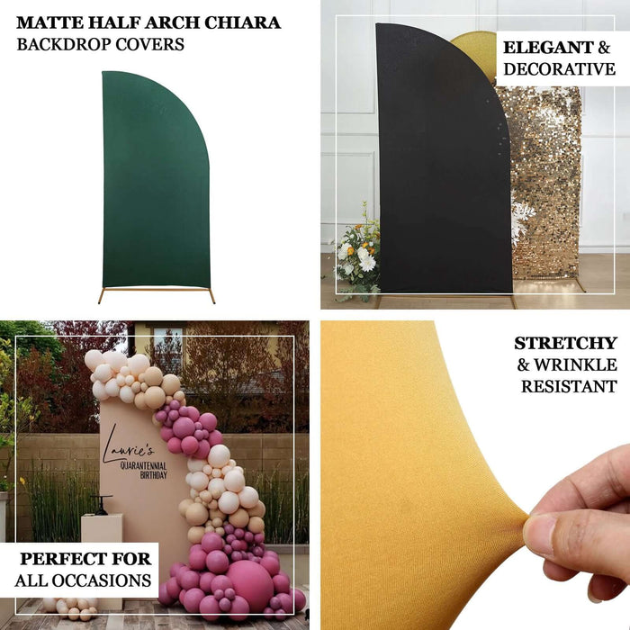 Matte Half Arch Chiara Backdrop Cover in green, black, and gold for events