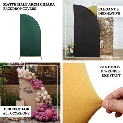 Matte Half Arch Chiara Backdrop Cover in green, black, and gold for events