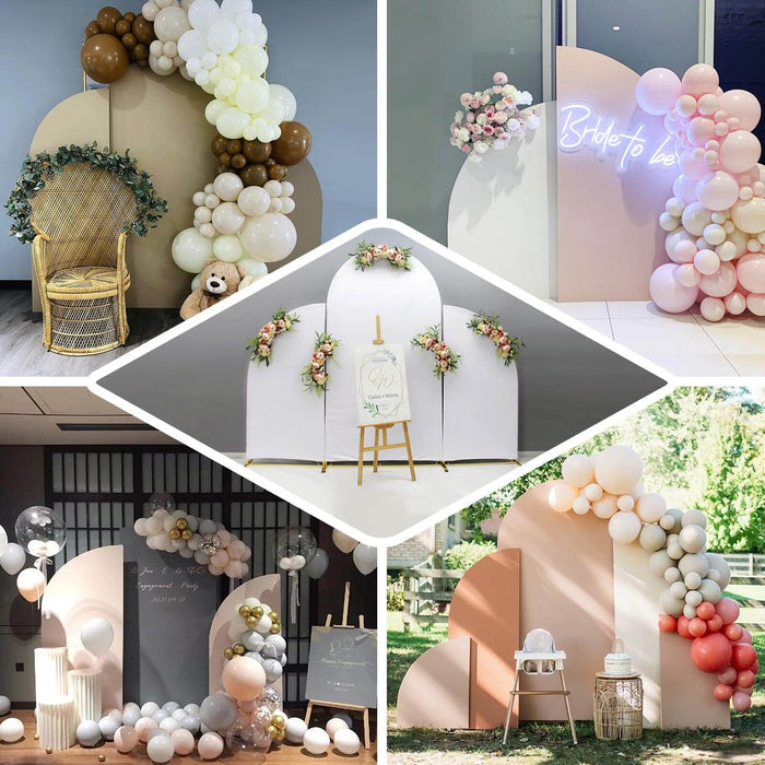 Decorative balloon arch setups for events and celebrations.