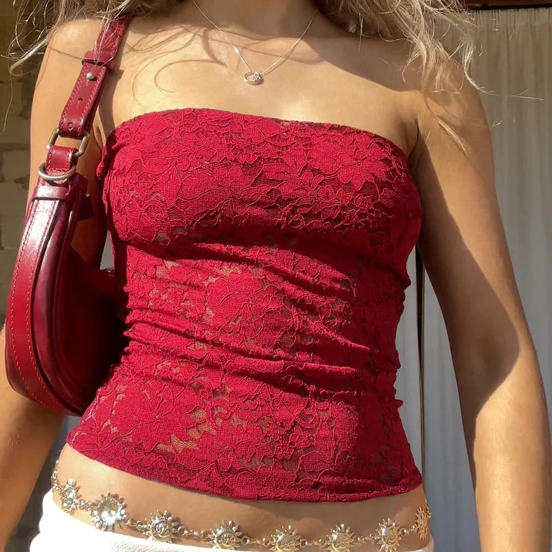 Sheer Floral Tube Crop Top