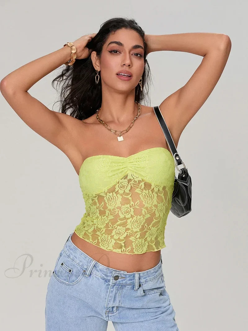 Sheer Lace Off-shoulder Strapless Low Cut Bandeau Top croptop-250126