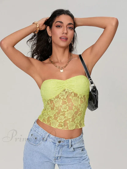 Sheer Lace Off-shoulder Strapless Low Cut Bandeau Top croptop-250126